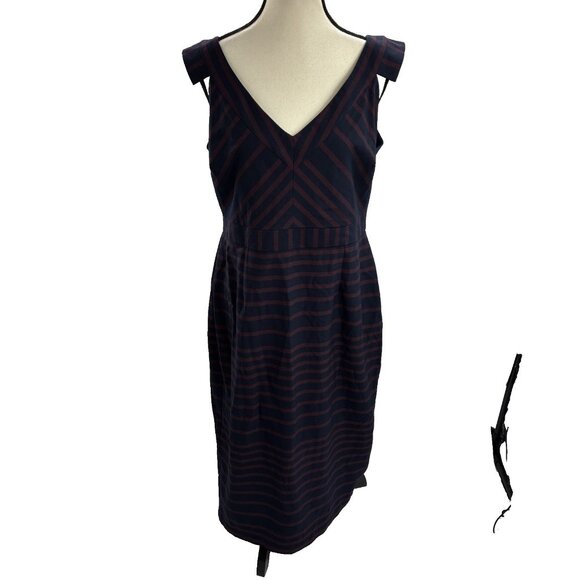 ASOS Womens 12 Navy Burgundy Striped Sleeveless V Neck Midi Dress - Picture 1 of 6